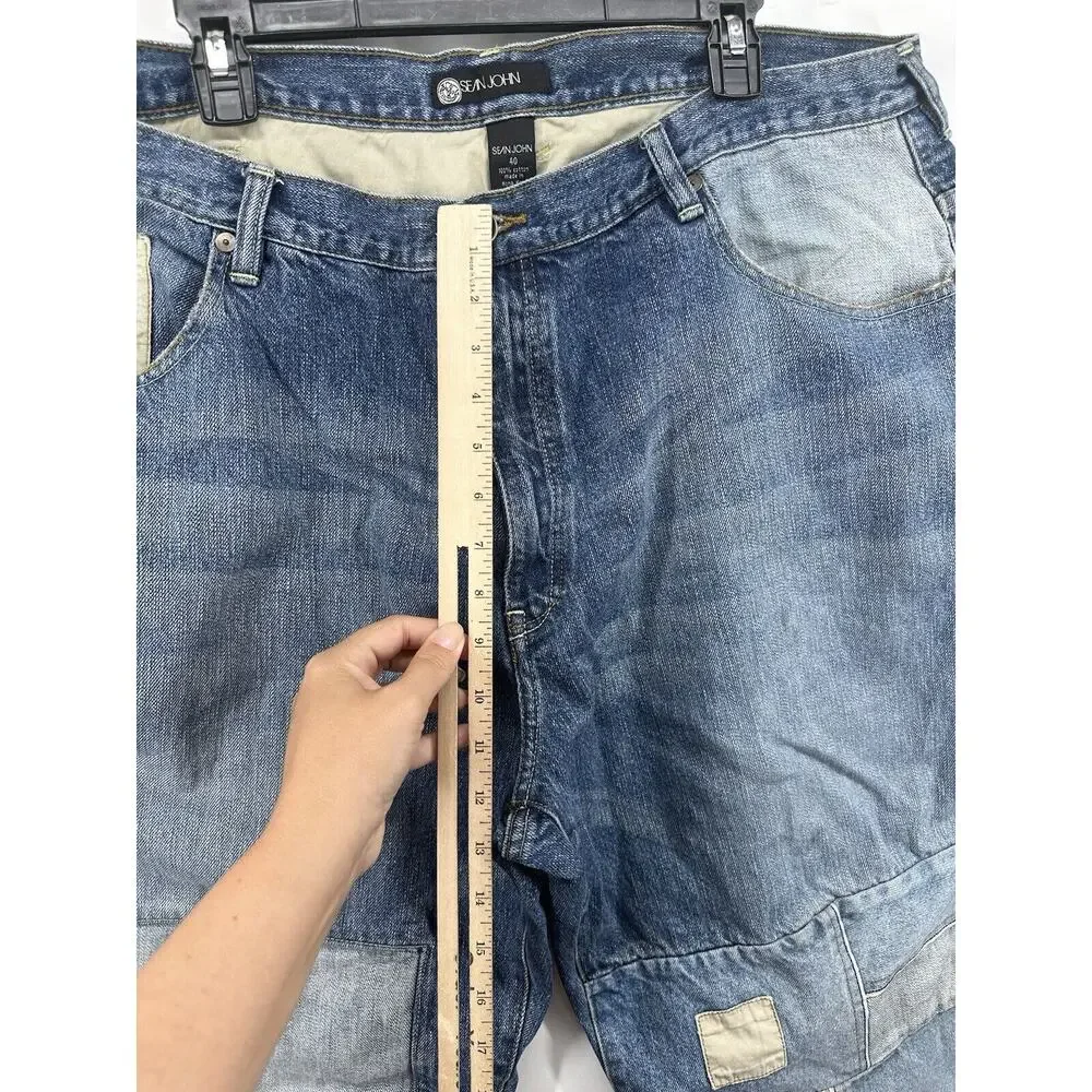 Sean John‎ Jeans Men's Sz 40 Blue White Patch Baggy Street Y2K Denim Vintage 90s